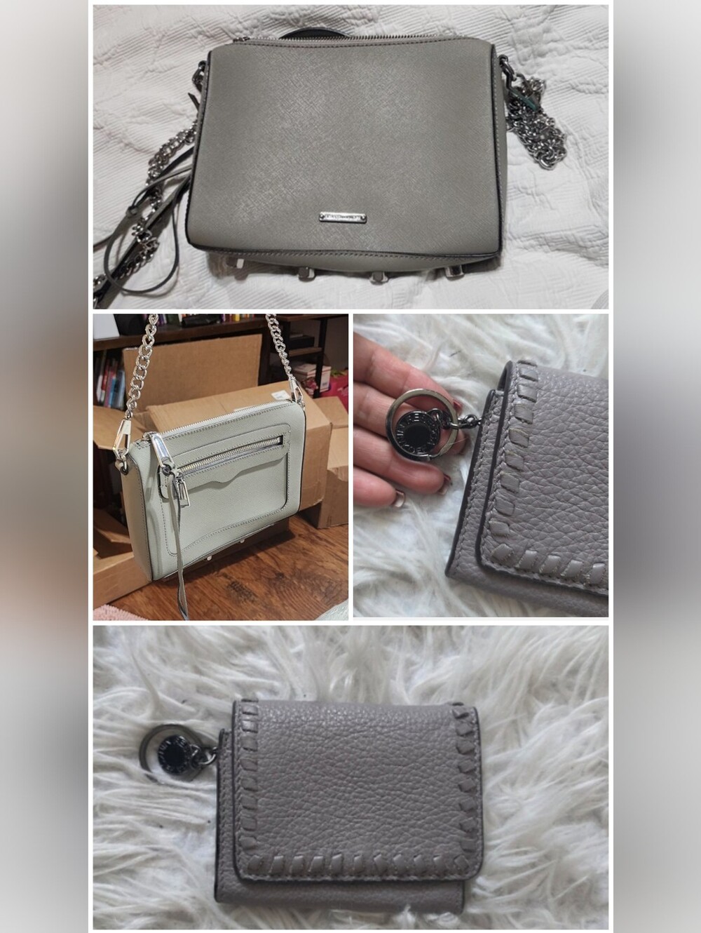 Rebecca Minkoff "Avery" Crossbody Bag, Studs Gray Leather/Silver Chain & Wallet